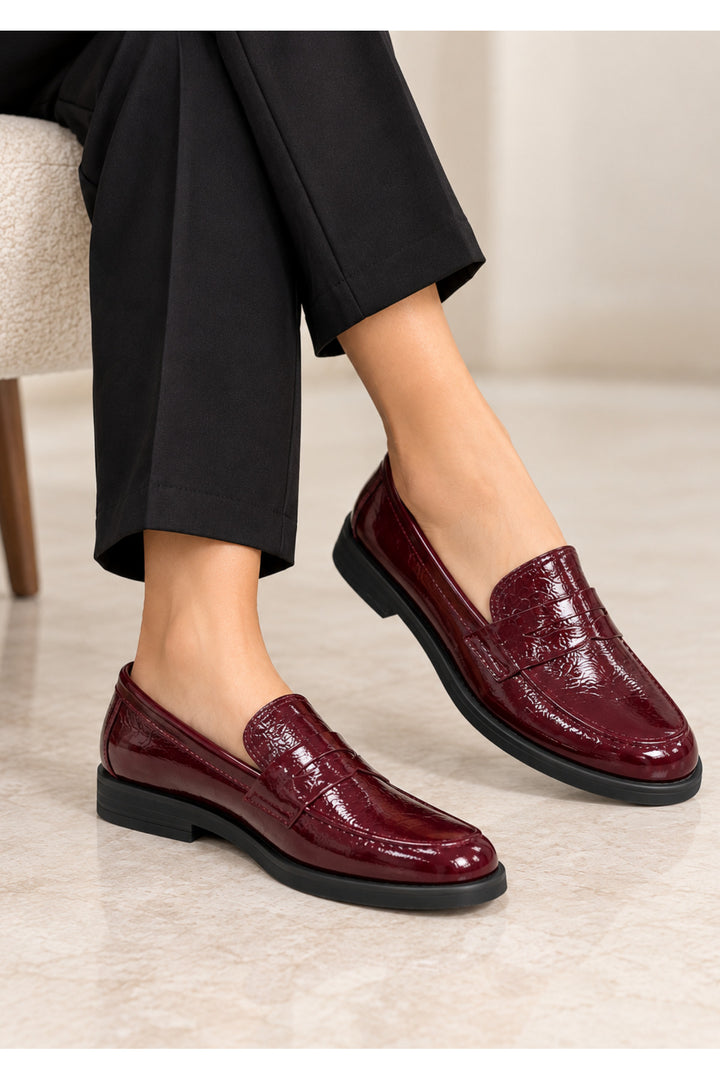 Wavelys ZANTE Chaussures pour femmes en cuir verni froissé bordeaux, élégantes, souples et à semelle flexible. - Bordeaux
