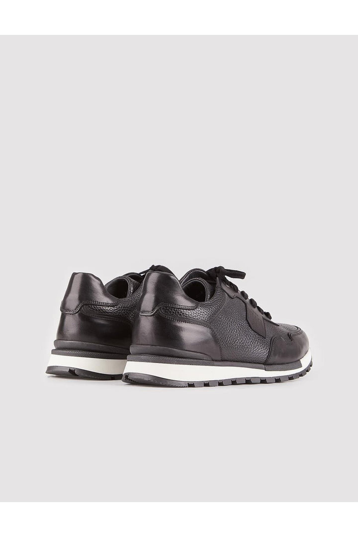 Cabani Shoes Chaussures de sport pour hommes en cuir véritable, noires, à lacets, avec semelle thermo. - Noir