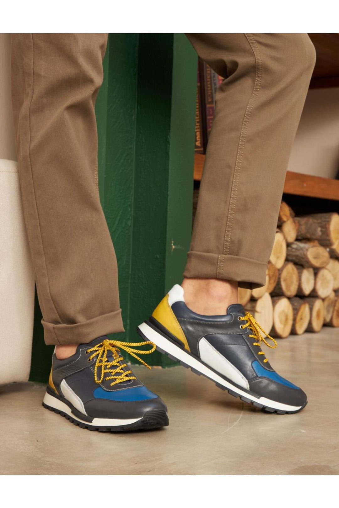 Cabani Shoes Chaussures de sport pour hommes en cuir véritable gris à lacets. - Gris