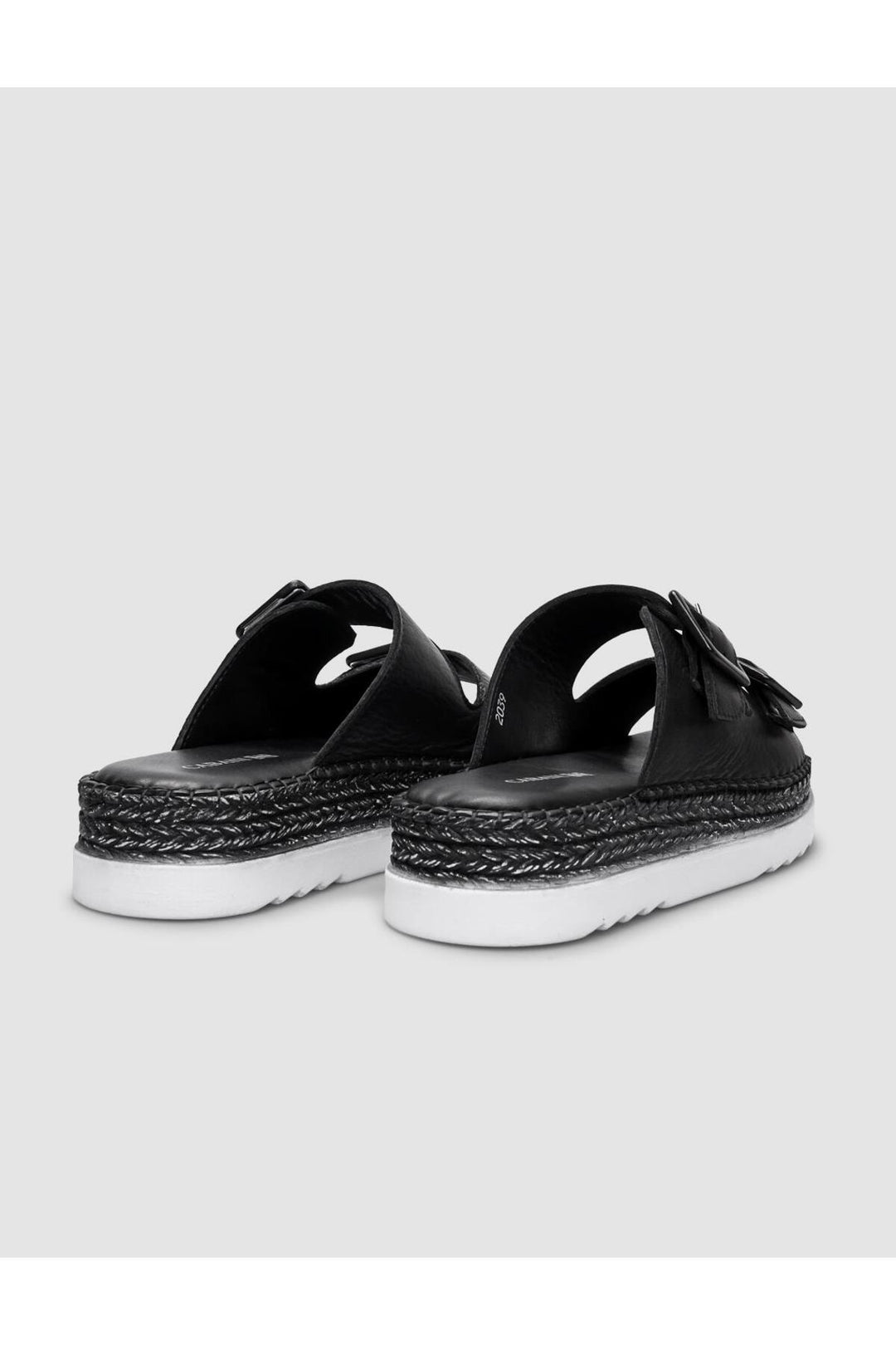 Cabani Shoes %100 Cuir Véritable Sandales Femme à Double Boucle Noires - Multicolore