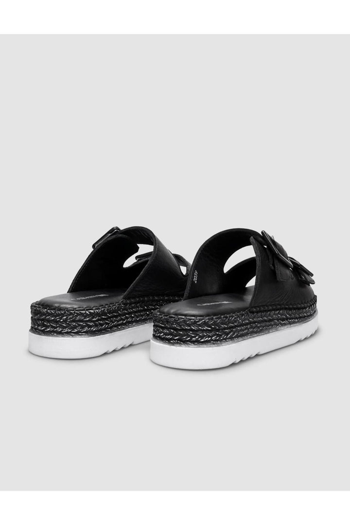 Cabani Shoes %100 Cuir Véritable Sandales Femme à Double Boucle Noires - Multicolore