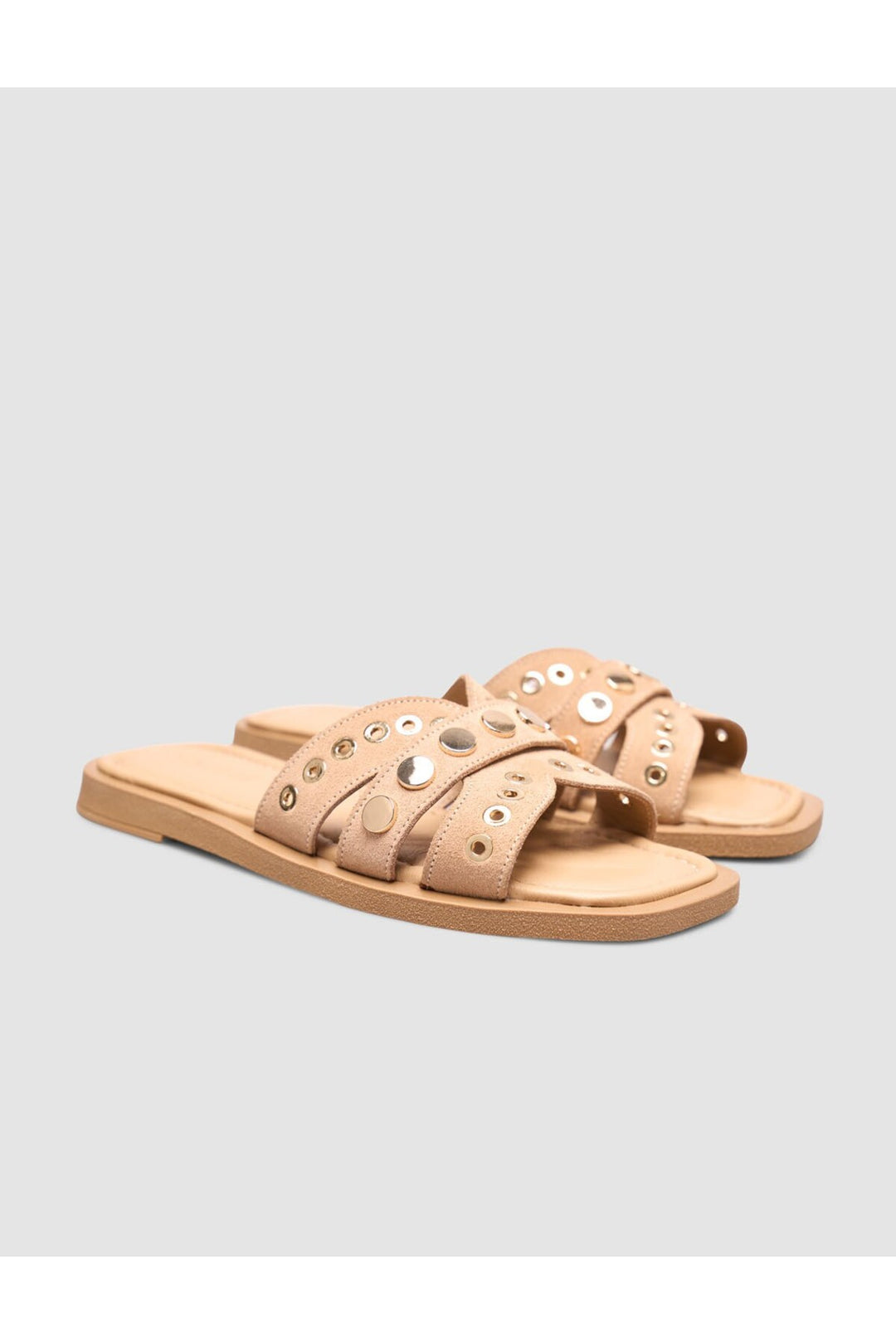 Cabani Shoes Sandale Femme en Cuir Véritable avec Détails en Pierre en Suède Beige - Marron