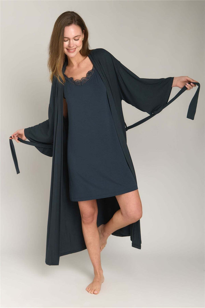 Lovely Things Robe de chambre longue en maille ELLA - Anthracite