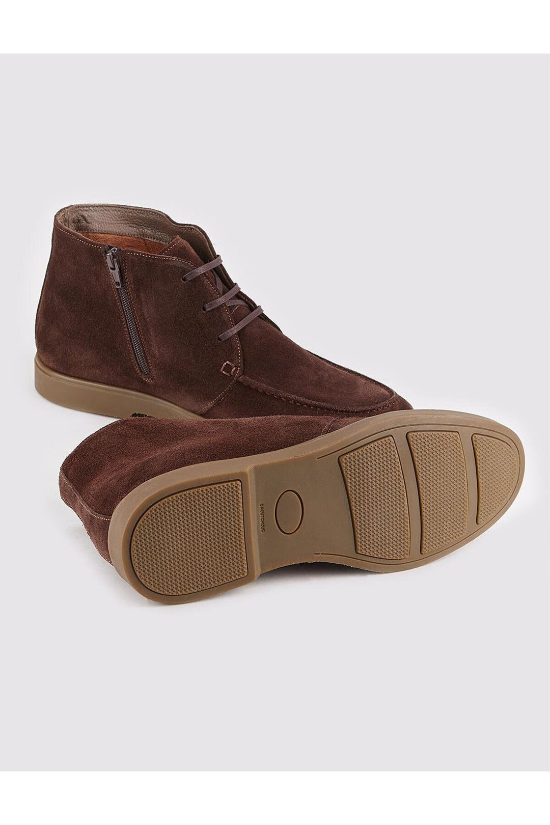 Cabani Shoes Bottines pour hommes en cuir véritable marron avec doublure, à lacets et fermeture éclair. - Multicolore
