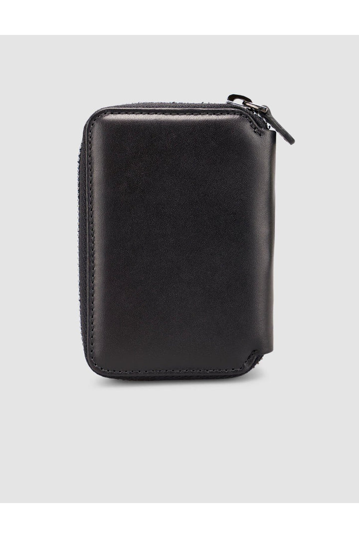 Cabani Shoes Portefeuille à cartes en cuir véritable noir avec fermeture éclair - Noir