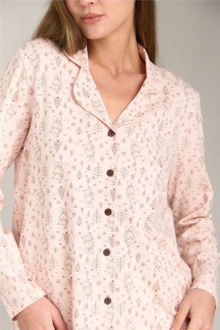 Lovely Things Ensemble de pantalons de chemise à manches longues en tricot RABBIT - Ensemble de pyjamas - Rose clair