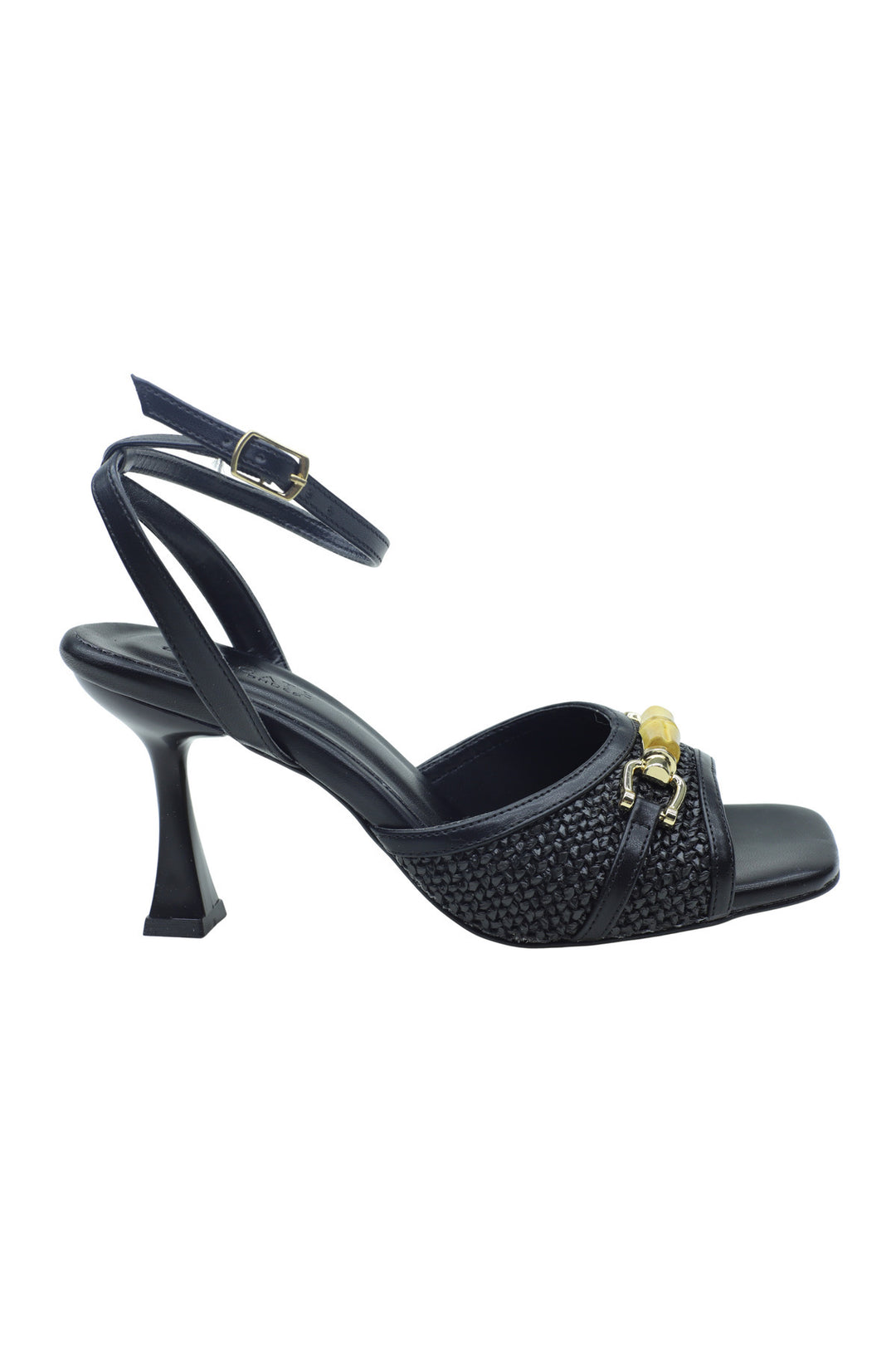 Wavelys MORONE Sandales à talons en simili cuir pour femmes avec accessoires dorés - Noir