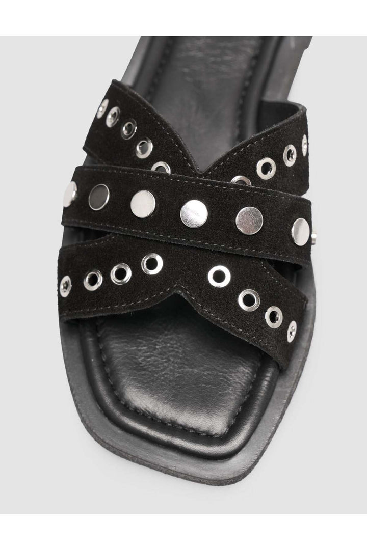 Cabani Shoes Sandales pour femmes en cuir véritable avec détails en pierre en suède noir. - Multicolore