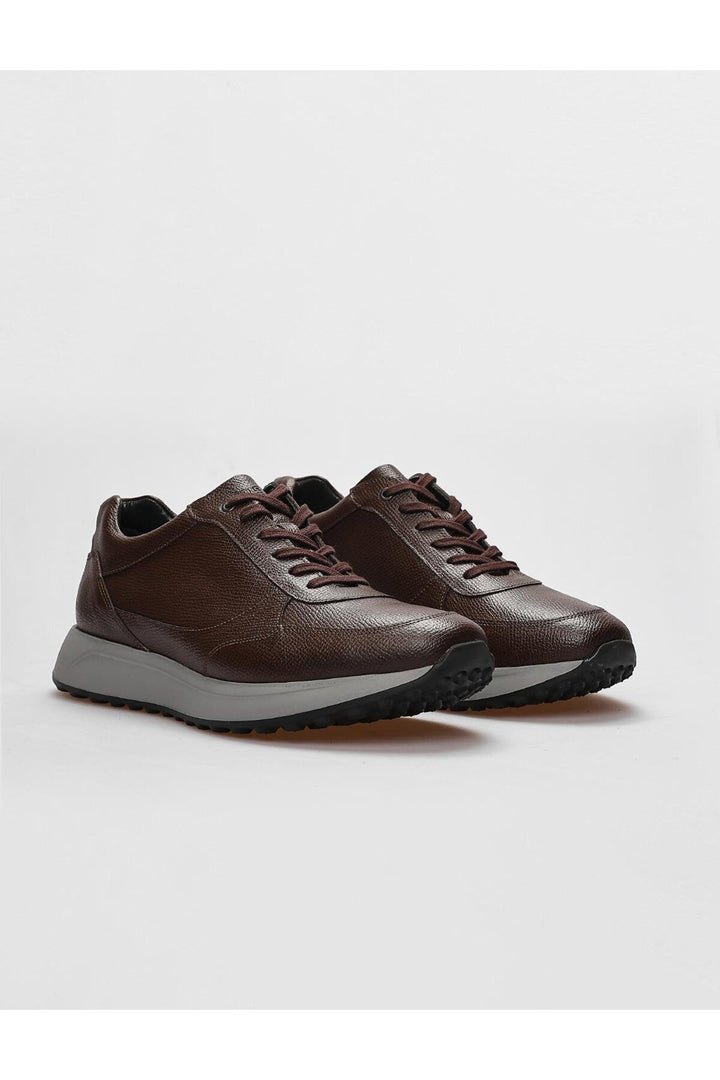 Cabani Shoes Chaussures de sport pour hommes en cuir véritable marron à lacets - Marron