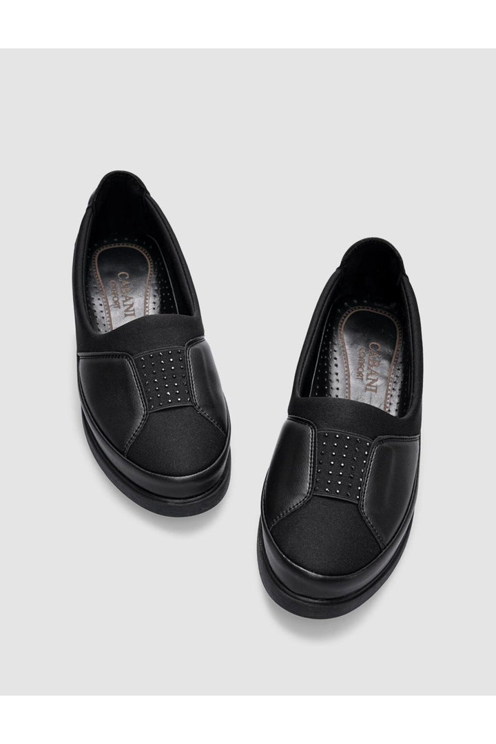 Cabani Shoes Chaussures confort femme avec détails en pierre noire - Noir