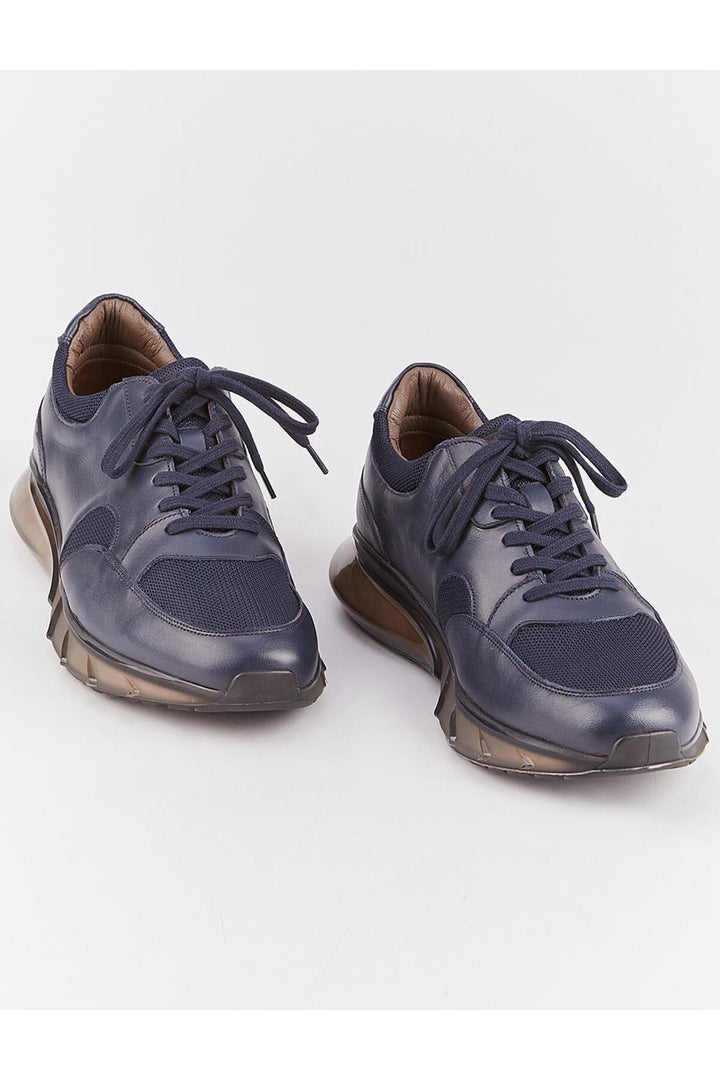 Cabani Shoes Chaussures de sport pour hommes en cuir véritable avec semelle en TPU légère, bleu marine, à lacets. - Bleu marine