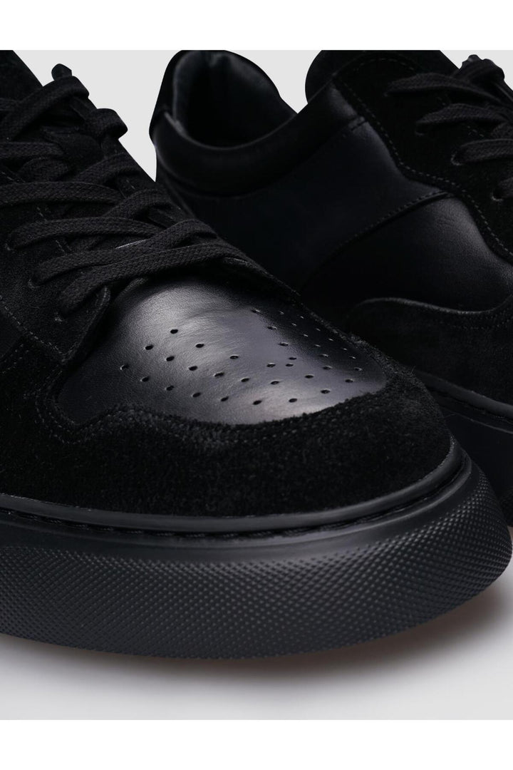 Cabani Shoes Baskets pour hommes en cuir véritable 100% en daim noir avec lacets - Noir