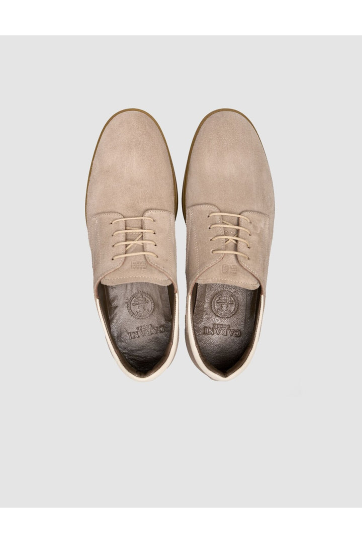 Cabani Shoes Chaussures pour hommes en cuir véritable de veau avec lacets en suède beige. - Beige