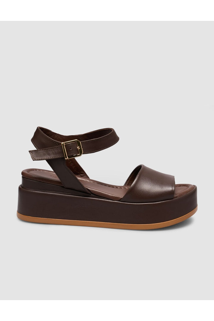 Cabani Shoes Sandales à plateforme pour femmes en cuir véritable marron - Multicolore