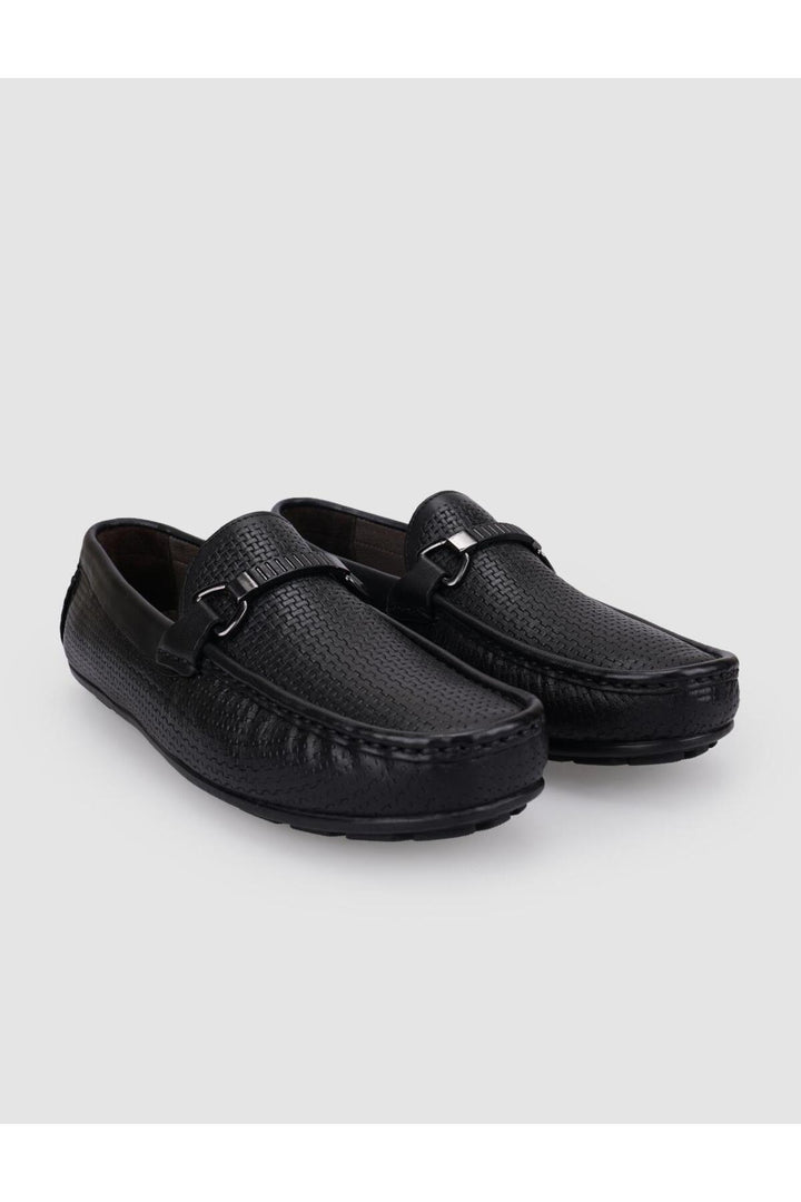 Cabani Shoes %100 Cuir véritable Mocassins pour hommes à boucle noire - Noir
