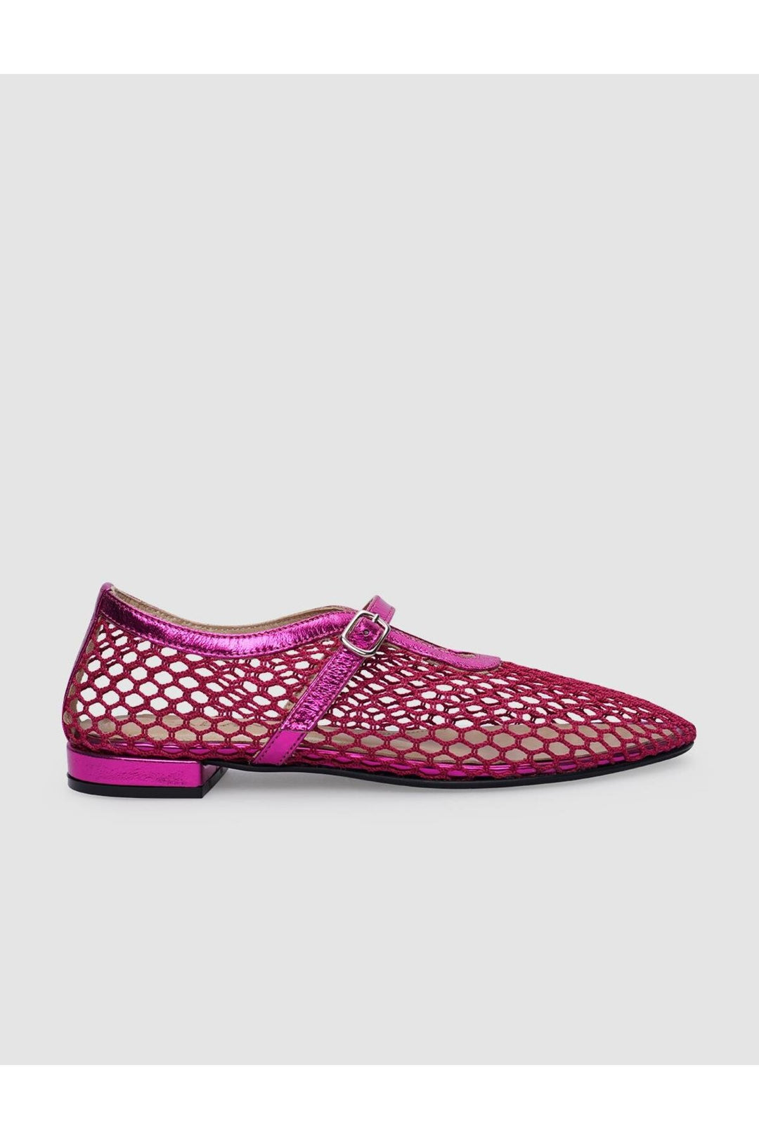 Cabani Shoes Ballerines pour femmes en cuir véritable 100% avec détails en filet et boucle fuchsia. - Rose