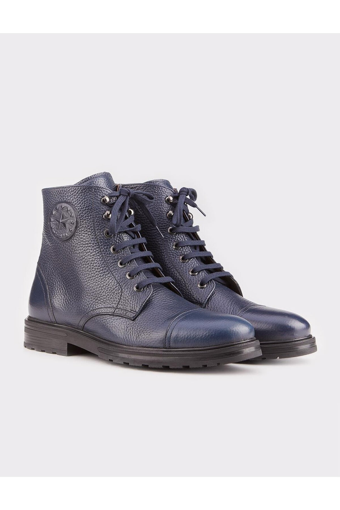Cabani Shoes Bottines pour hommes en cuir véritable bleu marine à lacets et fermeture éclair. - Bleu marine