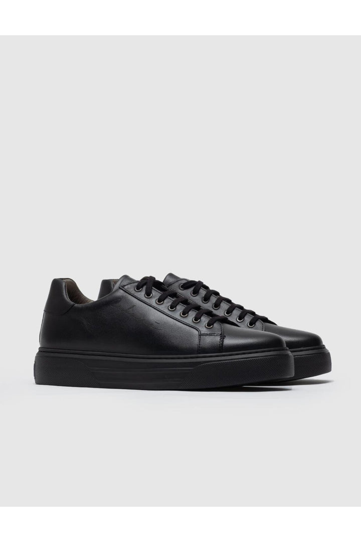 Cabani Shoes Chaussures de sport pour hommes en cuir véritable noires avec lacets et motif d'écriture. - Noir