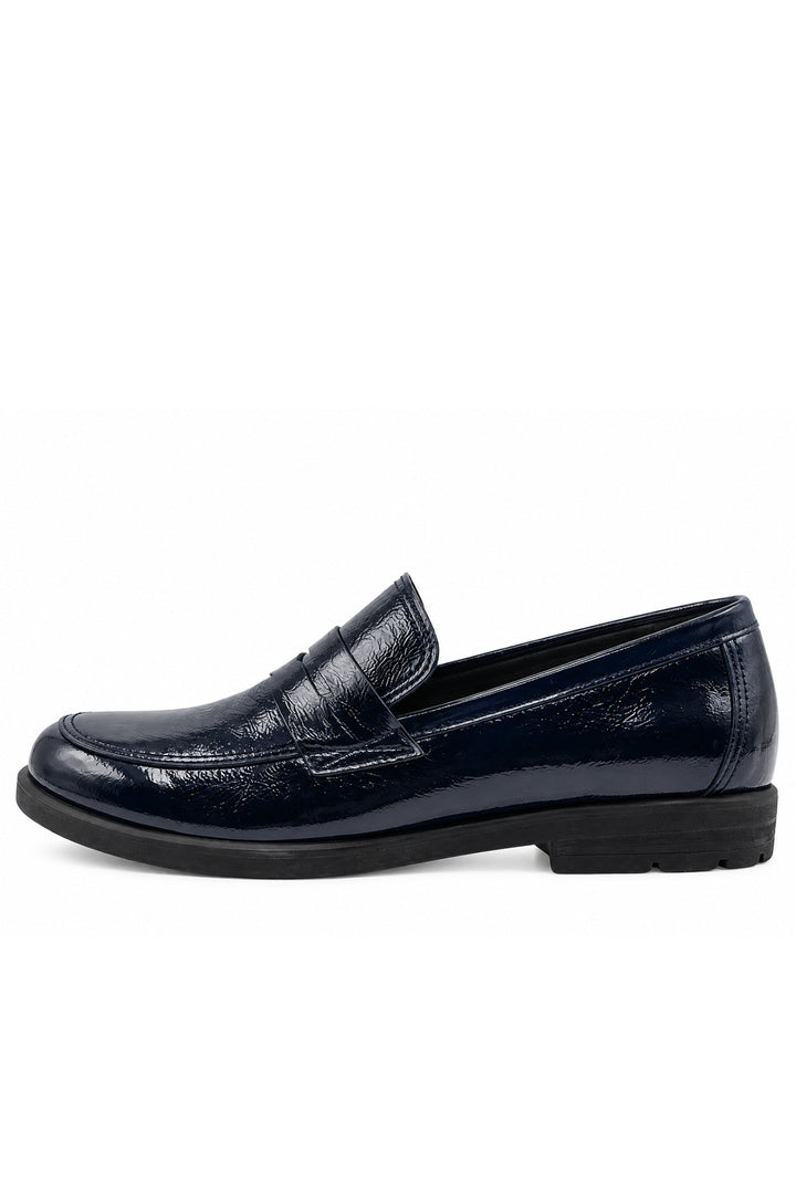Wavelys ZANTE Bleu marine Cuir verni froissé véritable Élégante Douce Semelle flexible Chaussures pour femmes - Bleu marine