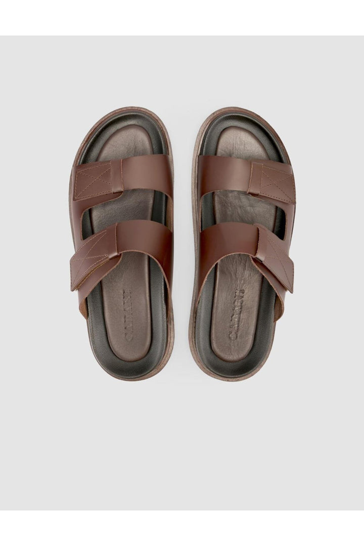 Cabani Shoes %100 Cuir véritable Sandales à velcro pour hommes marron - Multicolore