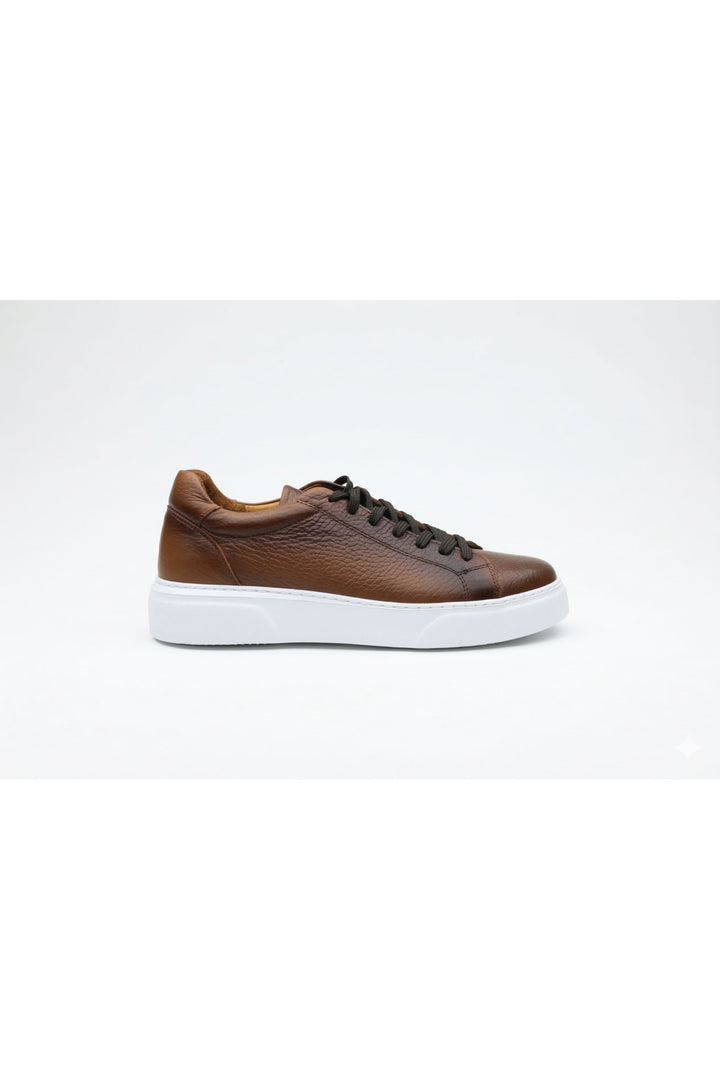 Wavelys AXIS Chaussures de sport décontractées pour hommes en cuir véritable marron à semelle confortable - Marron