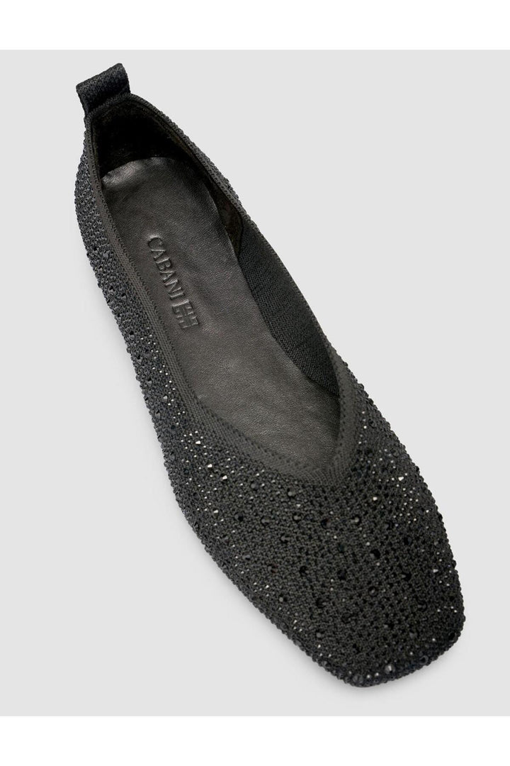 Cabani Shoes Ballerines noires en tissu avec pierres Serario pour femmes - Noir
