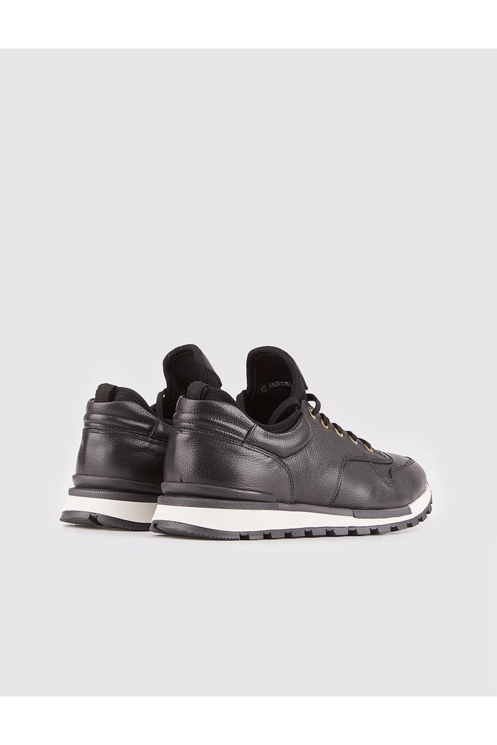 Cabani Shoes Chaussures de sport pour homme en cuir véritable, noires, à lacets, avec semelle thermo blanche. - Noir