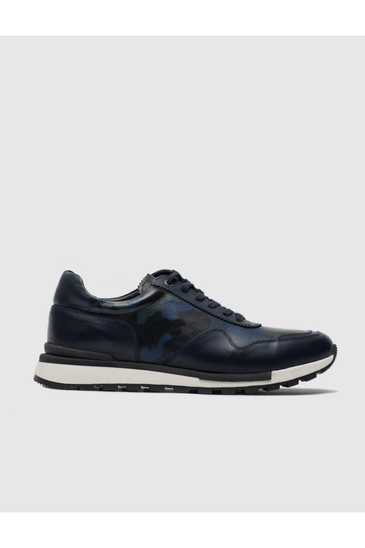 Cabani Shoes Chaussures de sport pour hommes en cuir véritable bleu marine à lacets - Bleu marine