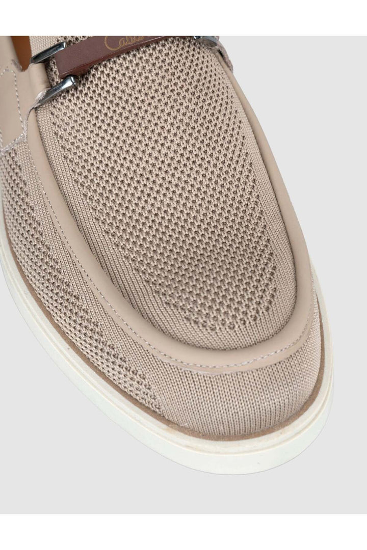 Cabani Shoes Mocassins pour hommes en tricot en cuir véritable beige - Multicolore