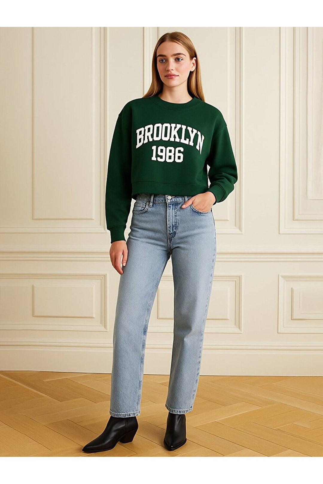 LTB Sweat-shirt vert imprimé à col rond et manches longues