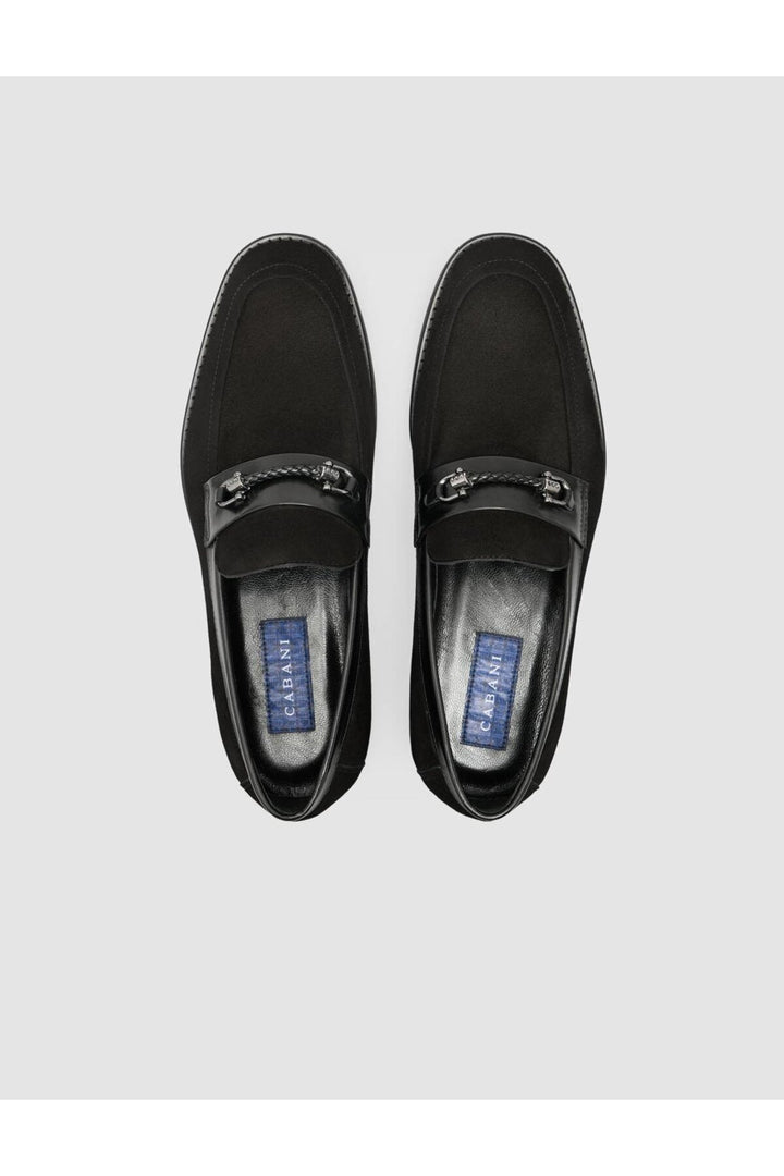 Cabani Shoes Mocassin homme en cuir suédé véritable noir avec détail de boucle. - Multicolore