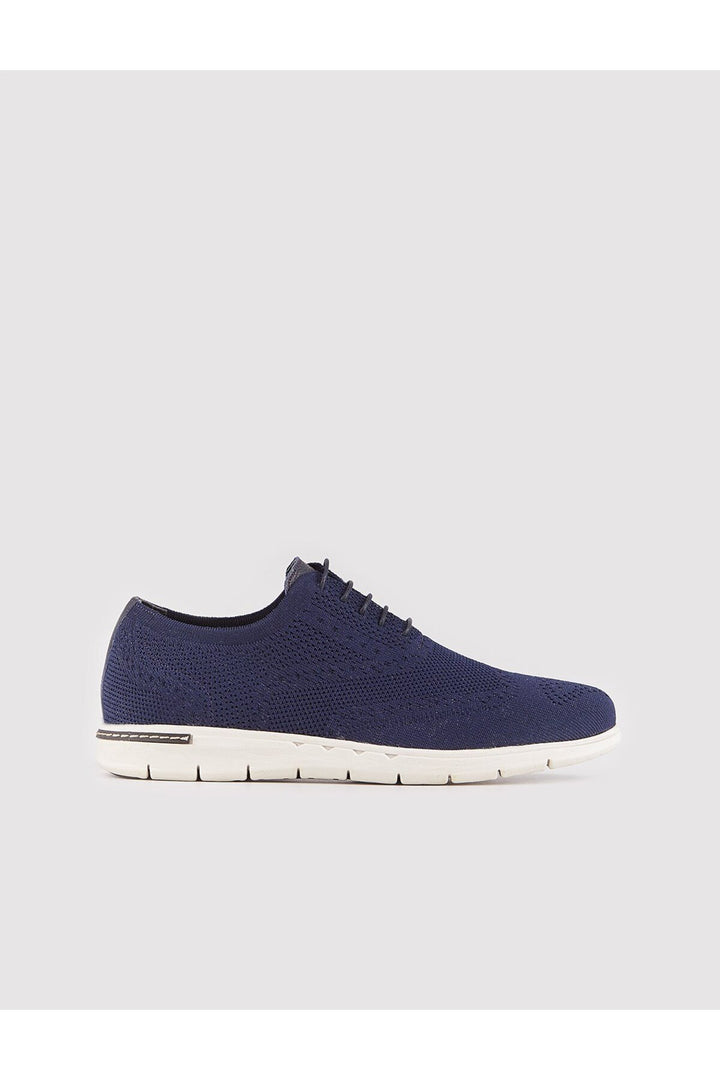 Cabani Shoes Chaussures de ville pour hommes en tricot et cuir bleu marine à lacets. - Bleu marine
