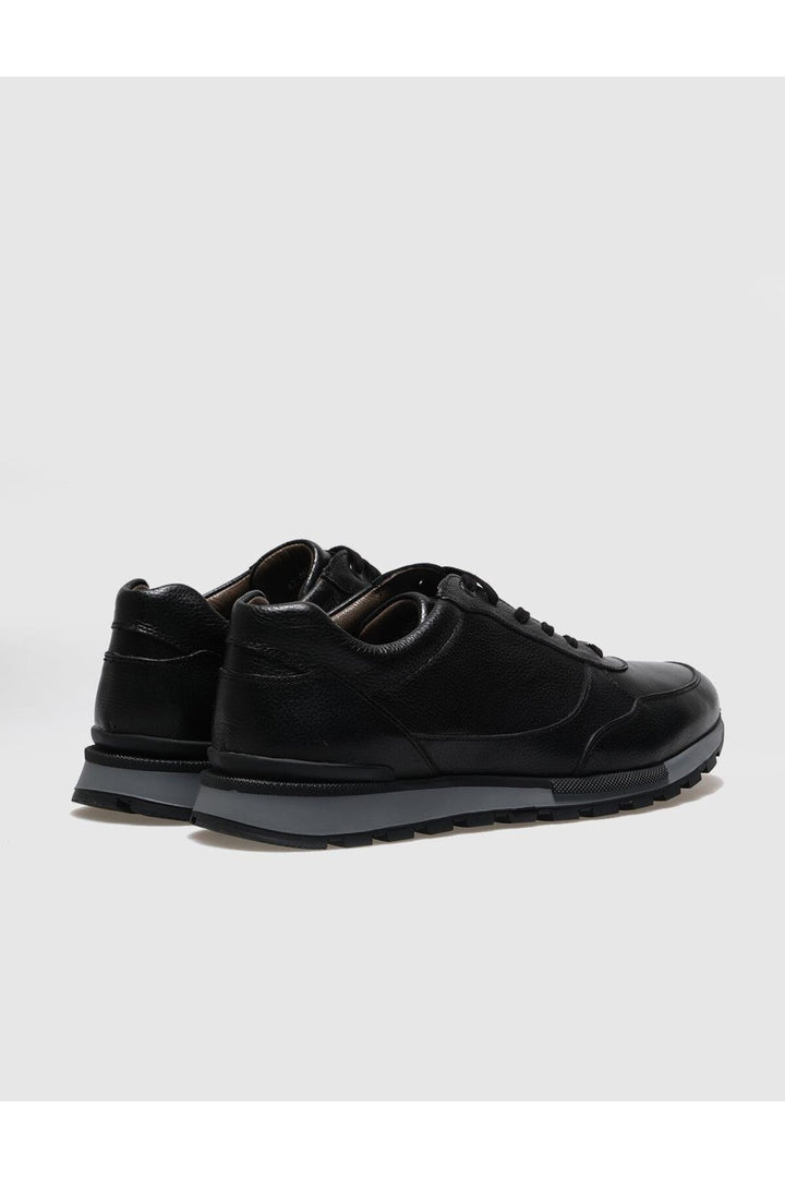 Cabani Shoes Chaussures de sport pour hommes en cuir véritable noires à lacets - Noir