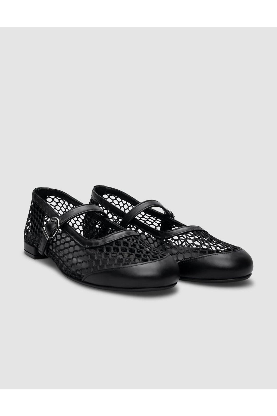 Cabani Shoes Ballerines pour femmes en cuir véritable noir avec détails en filet et boucle. - Noir