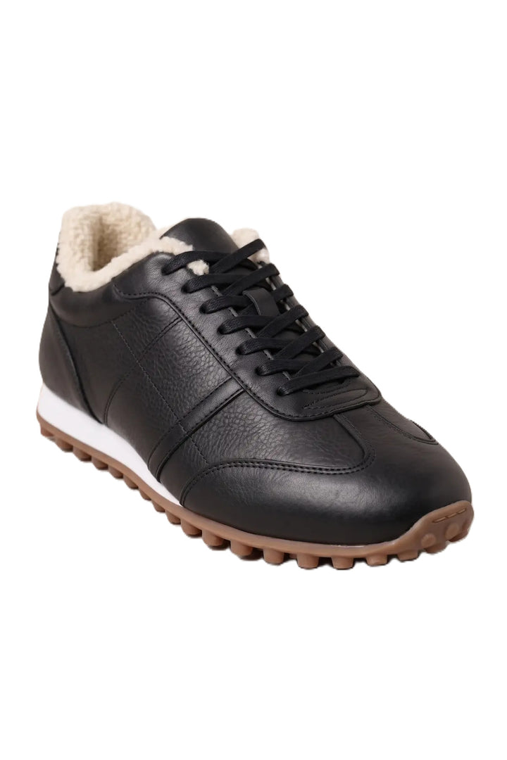 Wavelys VERONA Baskets femme en cuir véritable noir, doublées de fourrure, chaudes, flexibles et avec semelle en caoutchouc antidérapante. - Noir