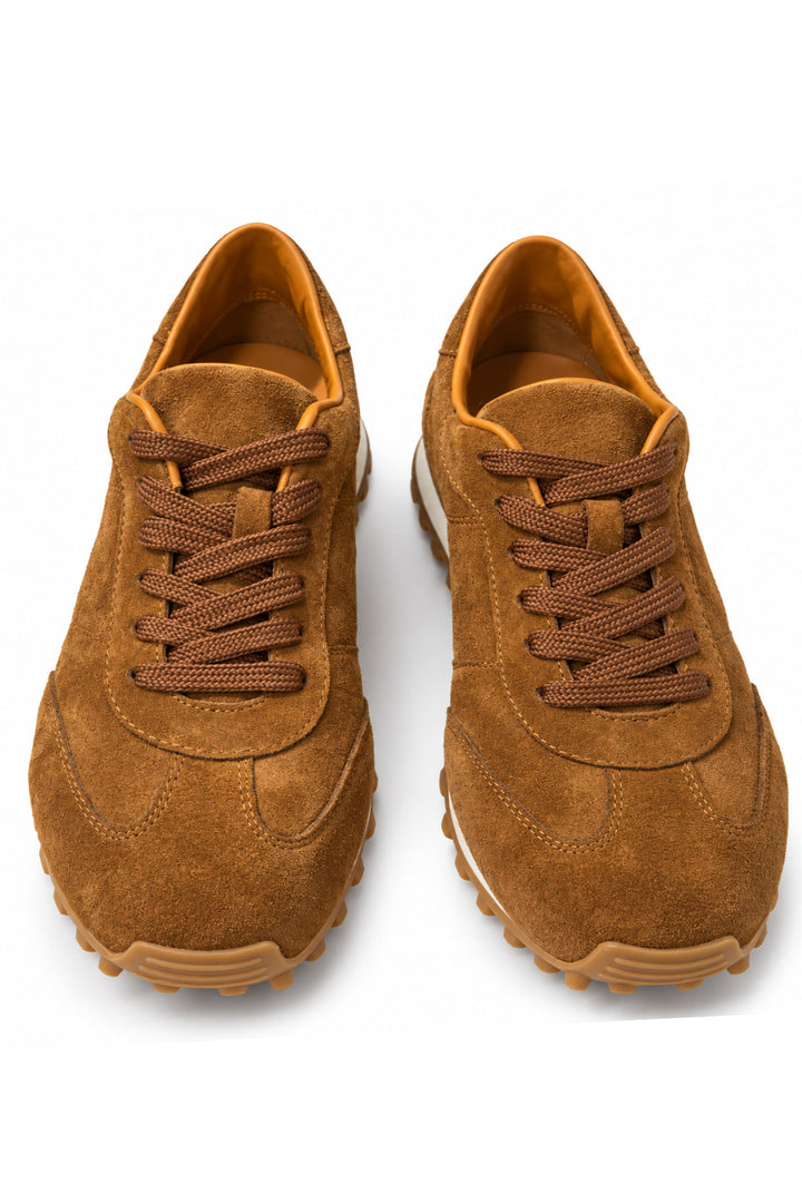 Wavelys VERONA Botte en cuir suédé véritable marron avec intérieur en fourrure, chaude, flexible, semelle en caoutchouc douce et confortable pour femmes. - Tabac