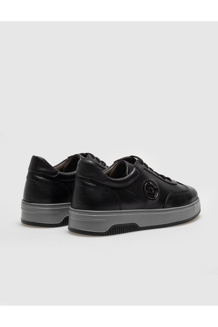Cabani Shoes Chaussures de sport pour hommes en cuir véritable noires à lacets - Noir