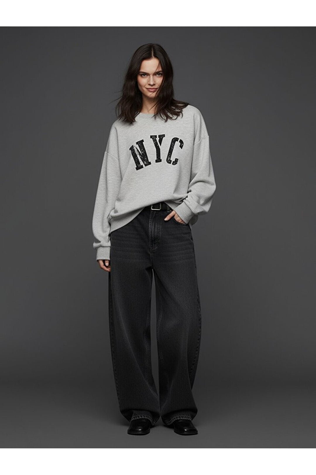 LTB Sweat-shirt gris imprimé à manches longues et col zéro