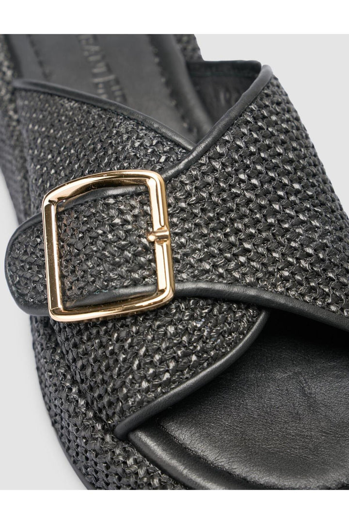 Cabani Shoes Sandales noires pour femmes avec détails en osier - Noir