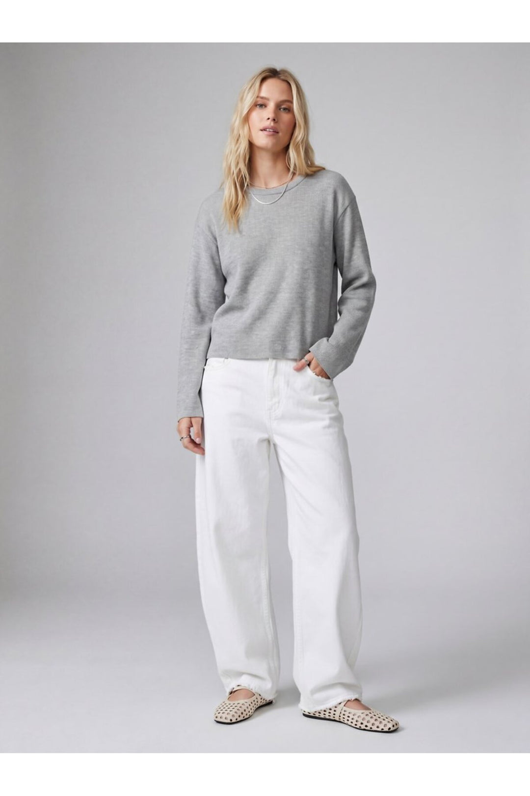 LTB Sweatshirt basique gris à col rond à manches longues - Gris