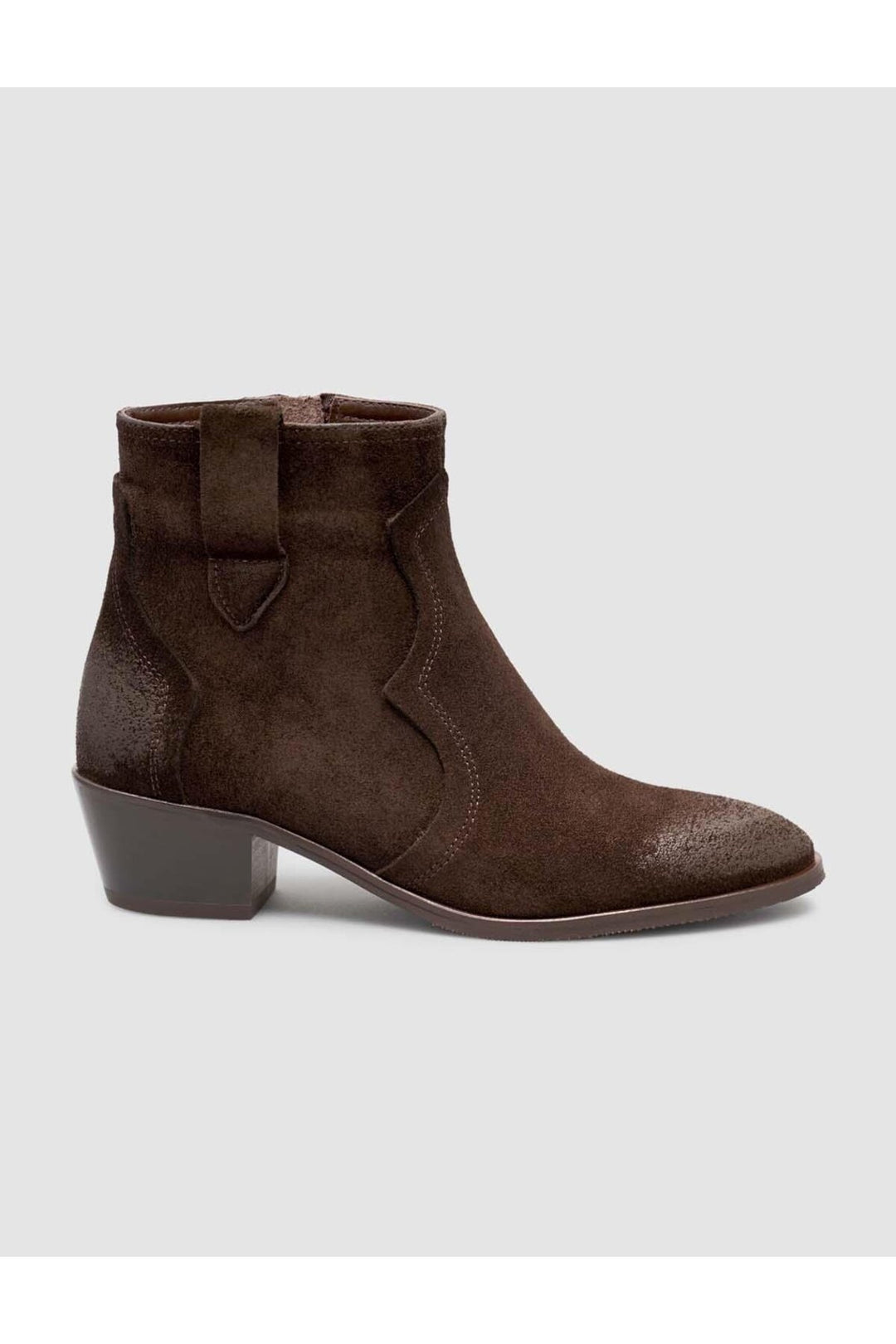 Cabani Shoes Bottines western pour femmes en cuir suédé marron à talon avec fermeture éclair - Marron