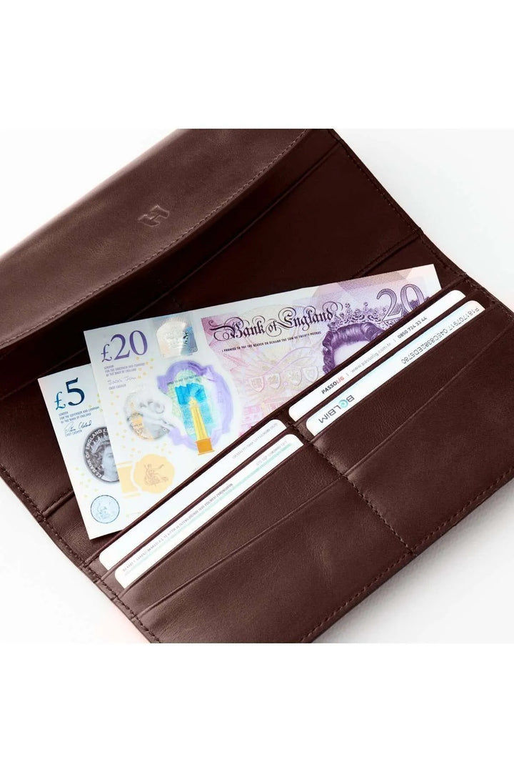 helmbrook Porte-cartes en cuir pour femme Ashley avec fermeture à glissière protégée par RFID Porte-cartes à compartiments multiples marron