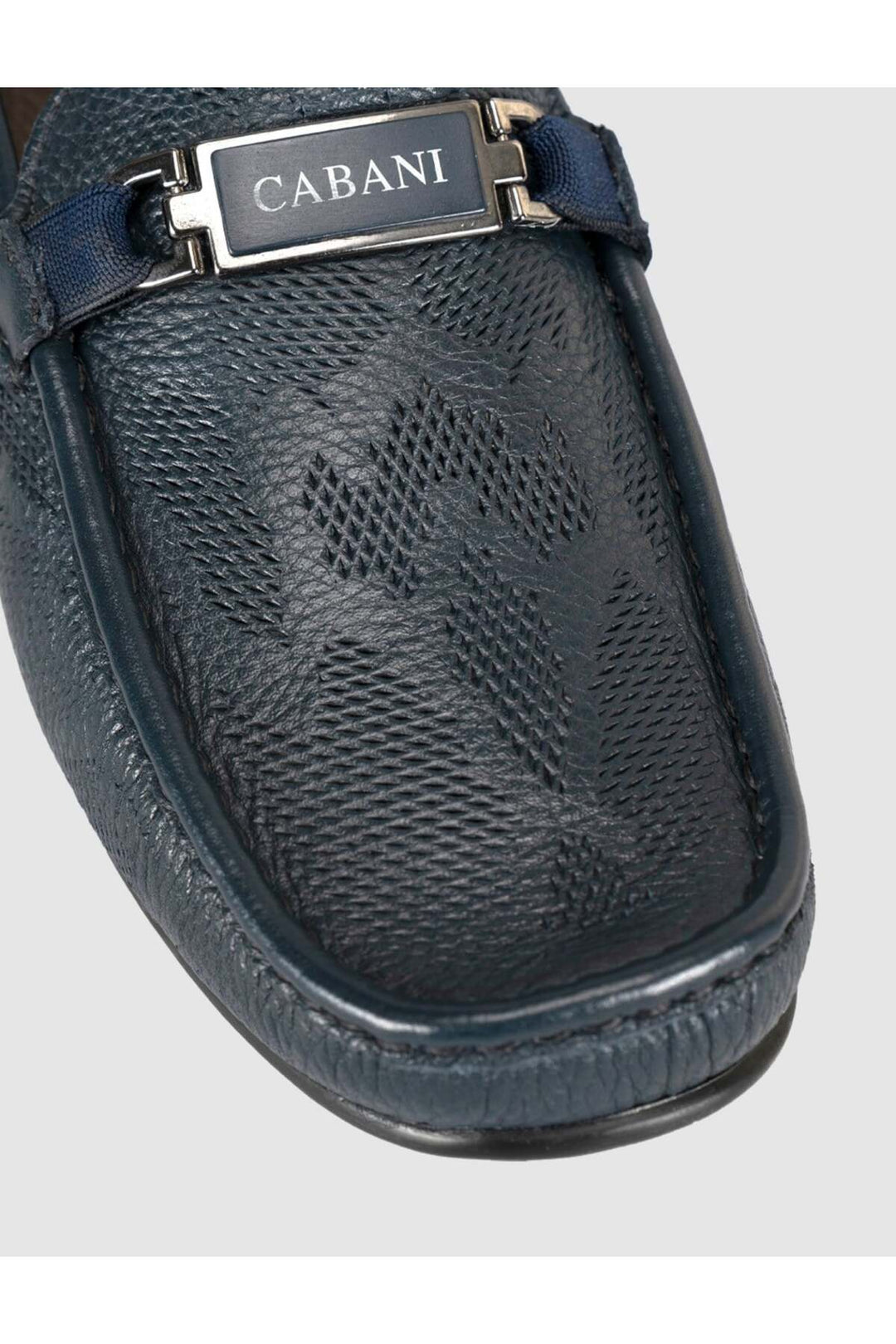 Cabani Shoes Mocassin conducteur pour homme en cuir bleu marine à motifs - Bleu marine