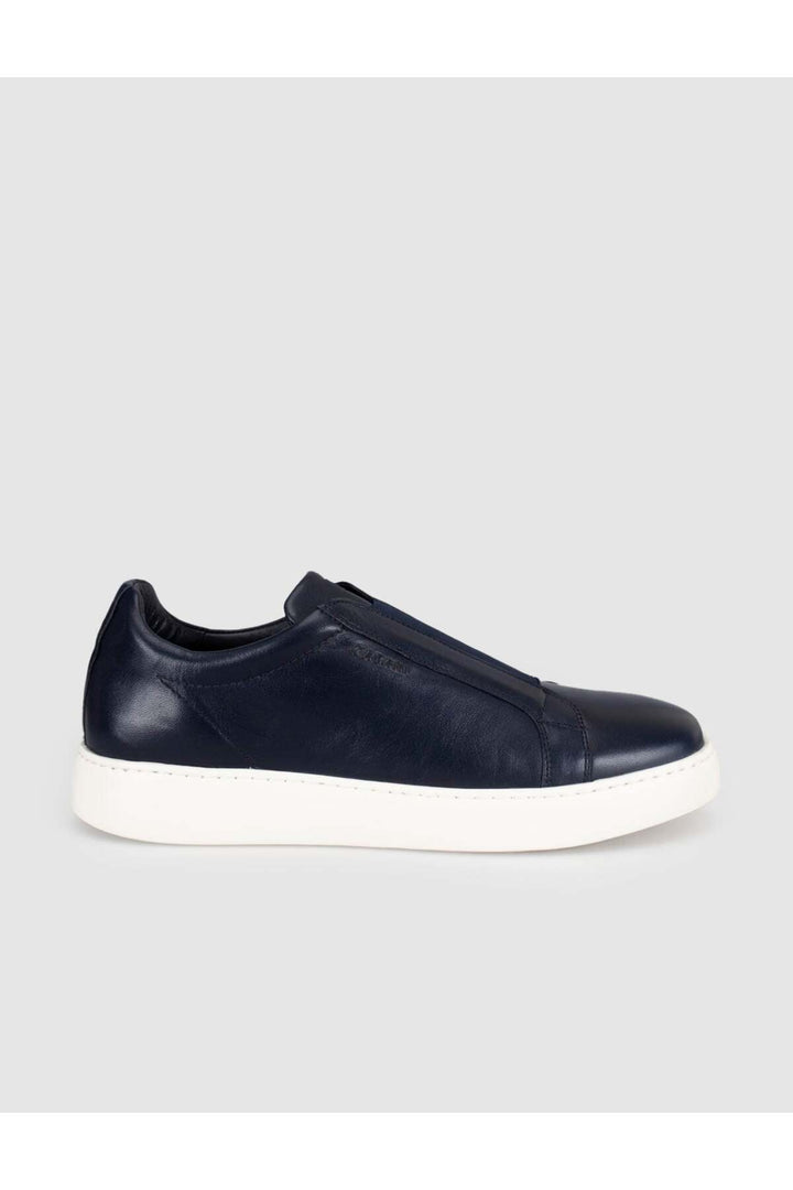 Cabani Shoes Sneaker décontracté pour homme en cuir véritable - Bleu marine