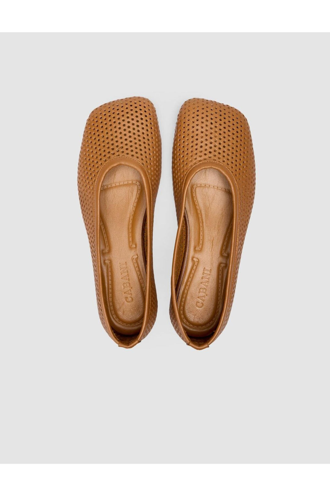 Cabani Shoes Ballerines pour femmes en cuir véritable perforé couleur tabac 100% - Marron