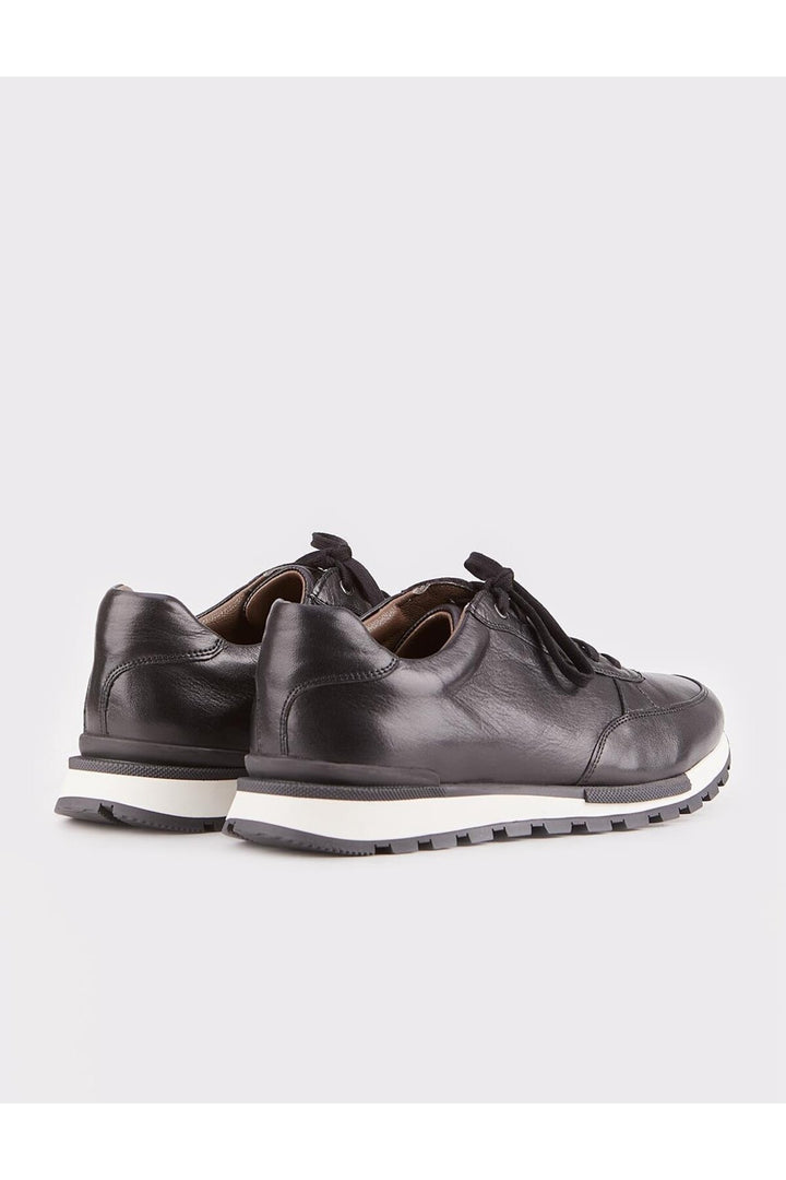 Cabani Shoes Chaussures de sport pour hommes en cuir véritable avec semelle en caoutchouc légère, noires et à lacets. - Noir
