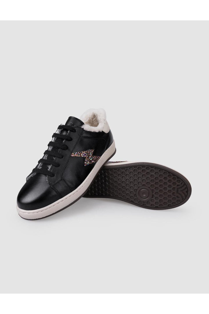 Cabani Shoes %100 Cuir véritable Noir Baskets à lacets fourrées pour femmes - Multicolore