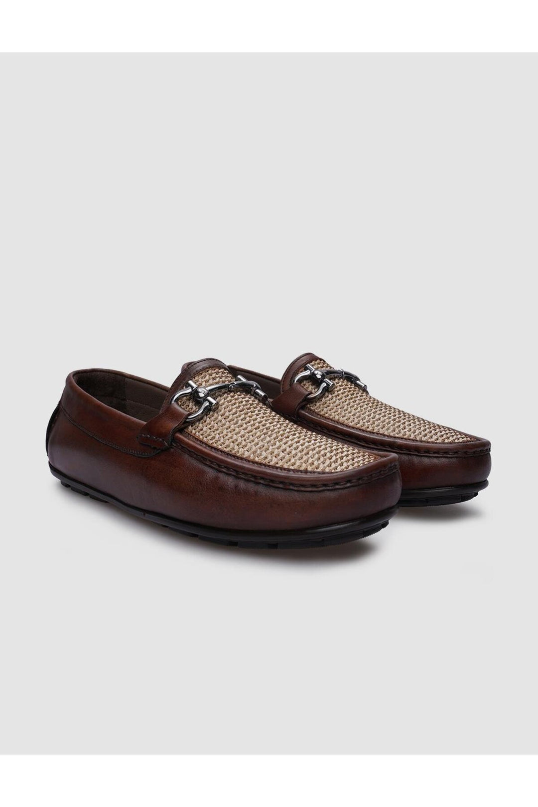 Cabani Shoes %100 Cuir véritable Mocassins pour hommes en cuir tressé marron - Marron