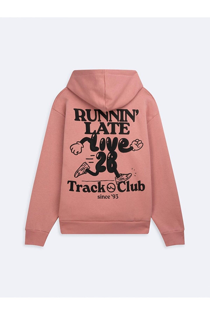 LTB Sweat-shirt rose imprimé à capuche et manches longues