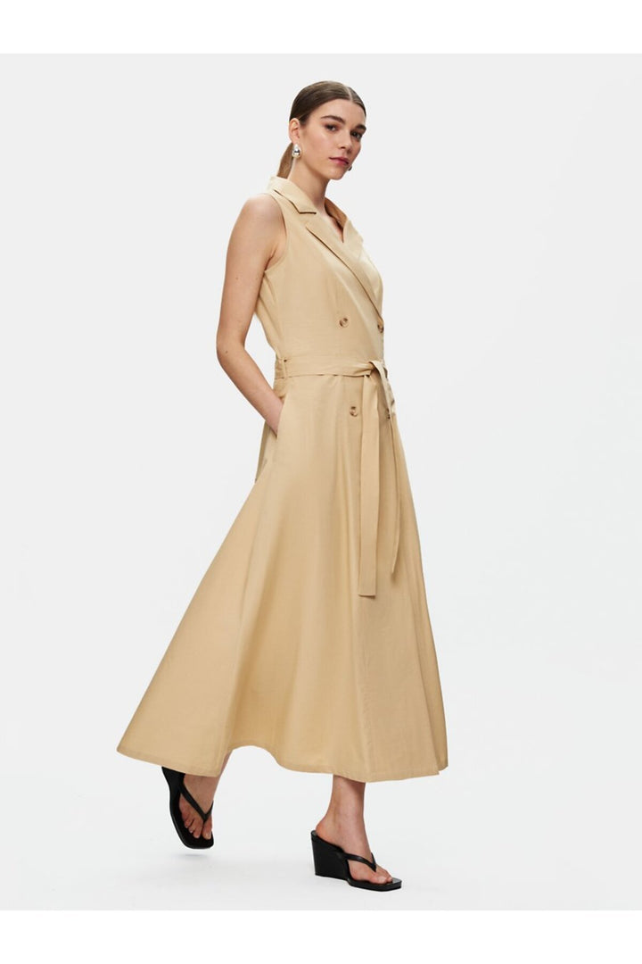 LTB Robe Beige Longue Boutonnée - Beige